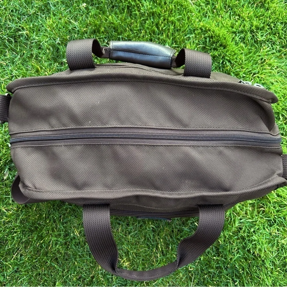 TUMI Canvas and Leather Duffle Travel Gym Bag in Chocolate Brown Made in USA